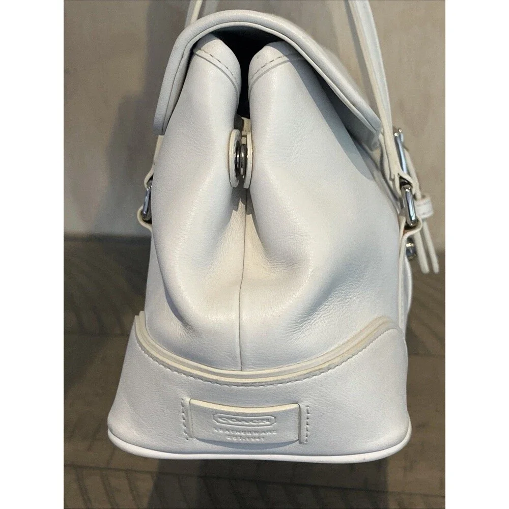 Vtg Coach Hampton White Leather Satchel Purse bag flap Y2K hangtag #9267